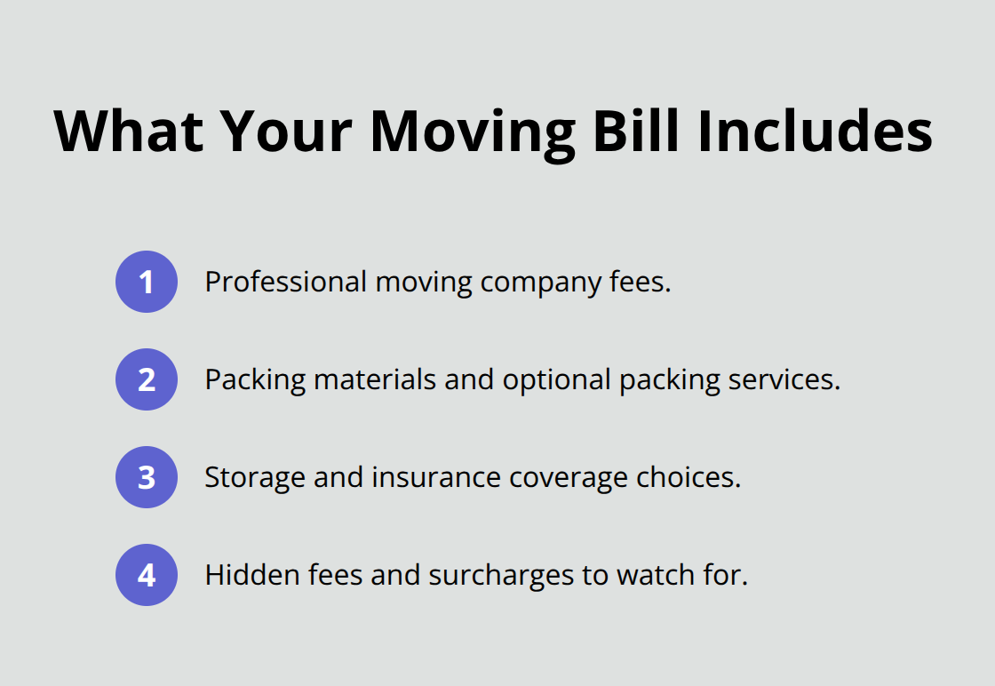 A compact list of the main components in a moving bill. - average price for moving house