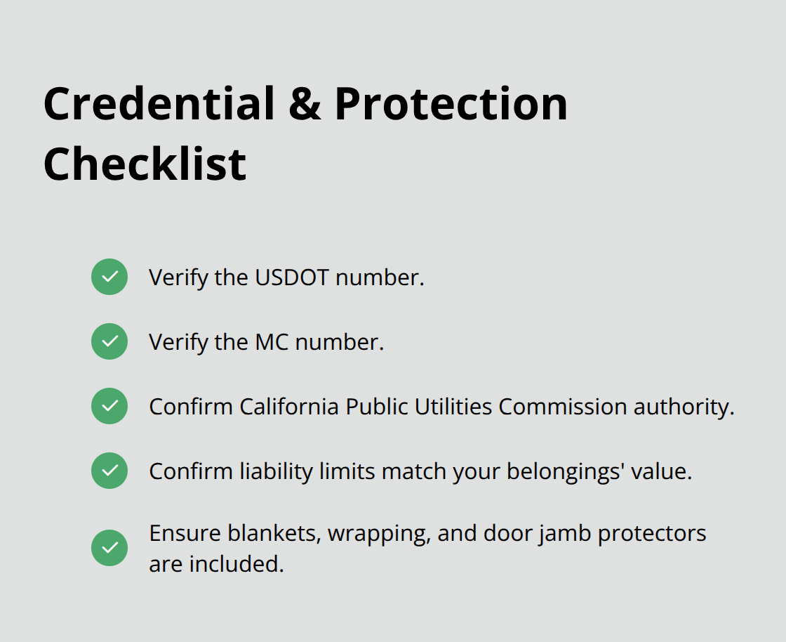 Checklist of mover credentials and standard protection items to verify - best movers in san diego ca