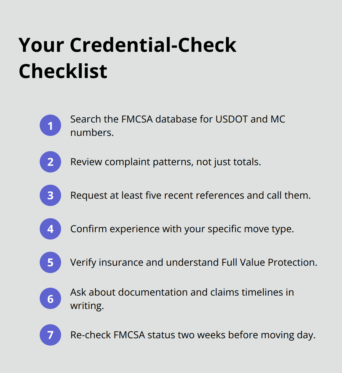 Step-by-step checklist to evaluate long-distance moving companies in the United States.