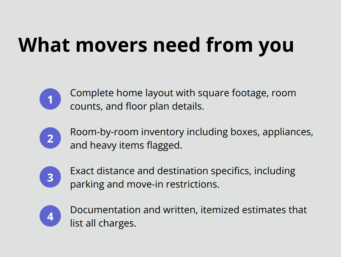 Checklist of details movers require to produce accurate quotes - moving company quotes