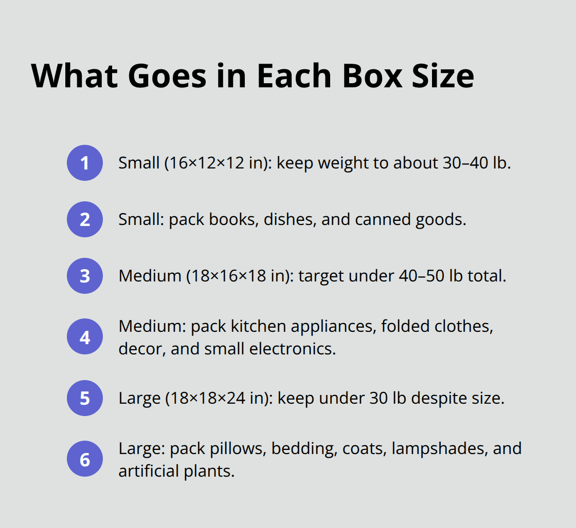 Quick guide to small, medium, and large moving box uses and weight limits. - moving house boxes