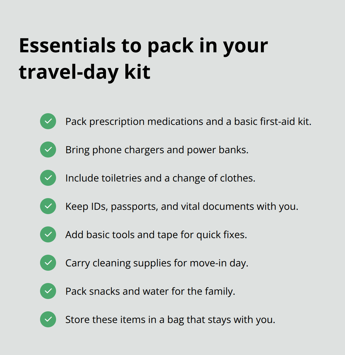 Checklist of must-have items for immediate access during a long-distance move