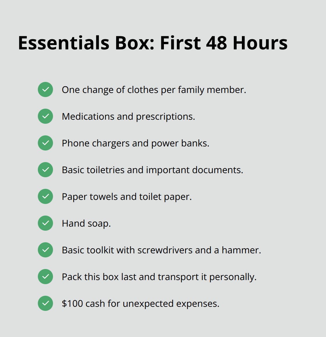 Checklist of what to pack in your survival kit for moving day