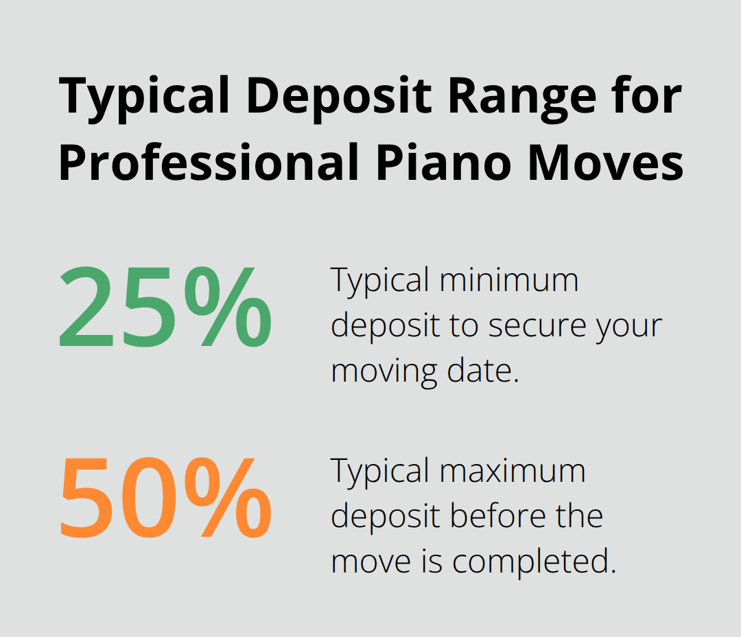 Common deposit percentages required by professional piano movers. - piano movers california