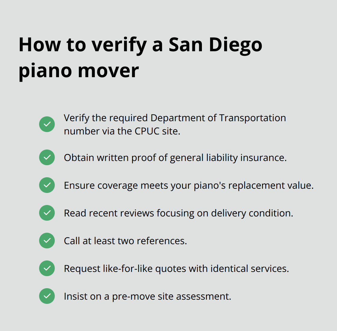 Checklist for licensing, insurance, and reviews - piano movers san diego ca