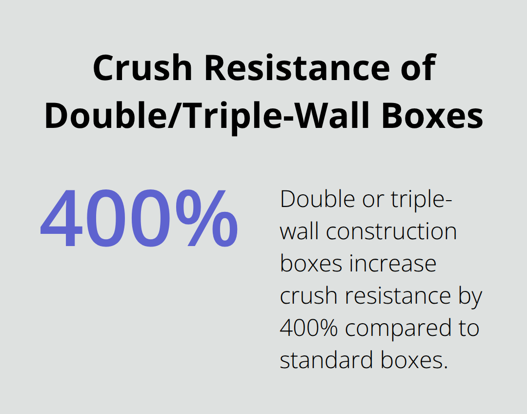 Percentage chart illustrating that double or triple-wall construction boxes increase crush resistance by 400% compared to standard boxes.