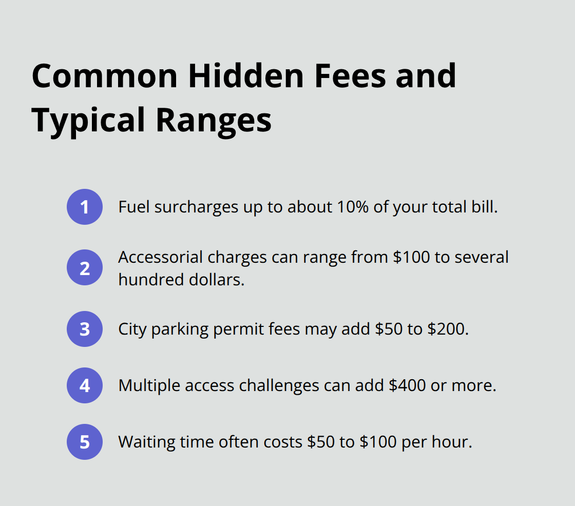 Compact list of typical hidden moving fees and their dollar ranges - transparent moving quotes explained